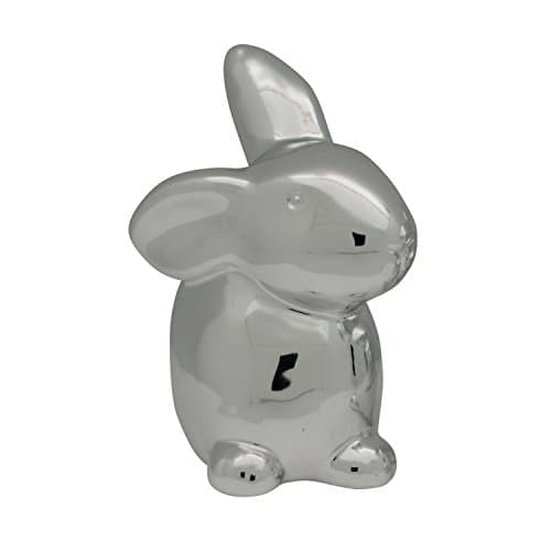 Large Rabbit With Cute Ears in Elegant Silver Design Ceramic Easter Decoration Easter Bunny 9X6X13 cm