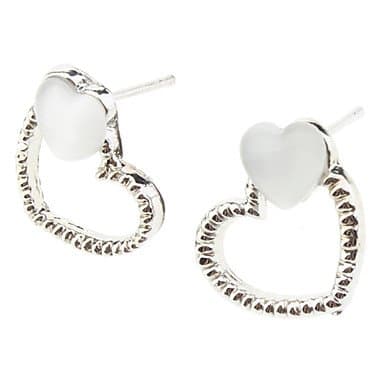 PPL- OLL Double Heart White Silver Earrings