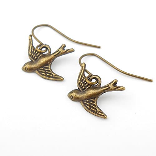 SALE GIFT BOXED Classic Swallow Earrings on Minimalist earwires in Antique Bronze, includes Gift Box