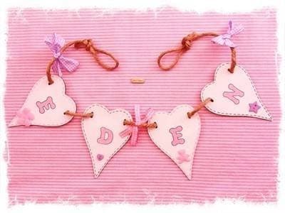 Yorkshire Craft Creations Shabby Chic Girls or Babies Gifts Wooden Name Bunting Personalised Letters Handmade Pink & Lilac Gingham Ribbon (5 Letter Name)