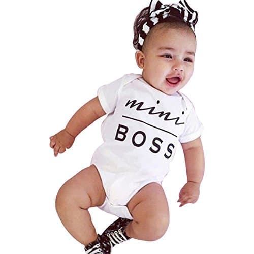Zolimx Newborn Kids Clothes Baby Infant Boy Girl Mini Boss Letter Print Bodysuit Romper Jumpsuit Outfit (70)
