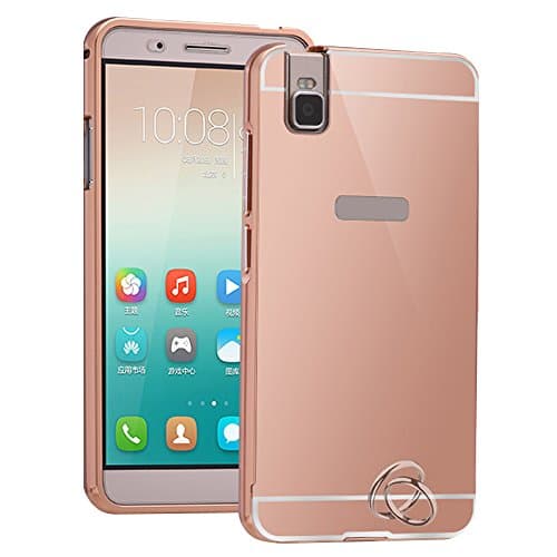 Luxury Metal Bumper &amp; PC Back Cover for Huawei Honor 5X - Yihya Ultra-thin 2 in 1 Aluminum Metal Frame Bumper Mirror Design Hard Back Case Cover Skin--Rose Gold