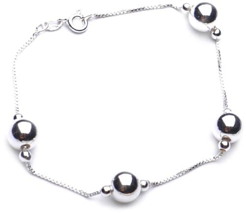 Adara 8 mm Ball and Box Chain Sterling Silver Bracelet of Length 19.5 cm