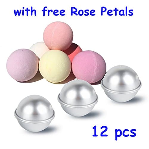 Metal Bath Bomb Ball Mold, Set of 12 with Free Natural Dried Rose Flower Petals JCT ECO