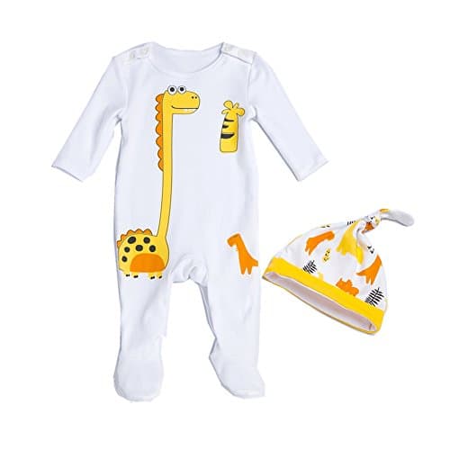 Bom Bom Baby Boys Girls Cotton Dinosaur 2 Piece Footed Sleeper With Cap (Color 2,3-6m)