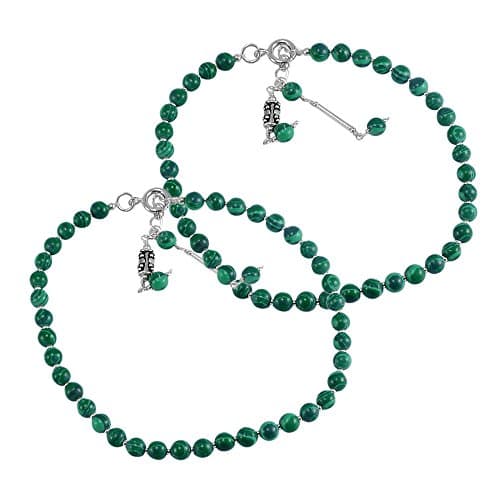 Silvestoo India Malachite Gemstone 925 Sterling Silver Anklet PG-127340