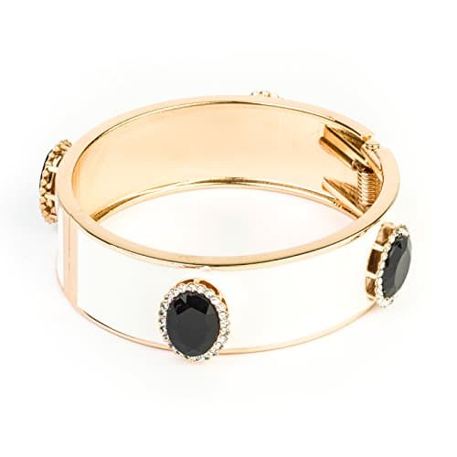 Womens Bracelet Stainless Steel Leather White Spring Summer Fashion Charm Bracelets (Cream Enamel Cuff)