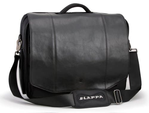 SLAPPA KIKEN Black Leather Checkpoint Friendly 18 inch Laptop Bag, Tons of Storage Ultimate Protection