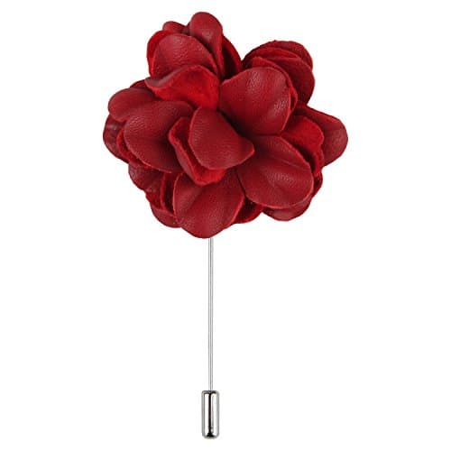 Leather Rosette Flower Lapel Pin Boutonniere Gift Boxed by Puentes Denver - Red