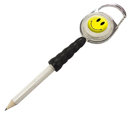 Yellow Smiley Golf Pencil &amp; Retractable Reel