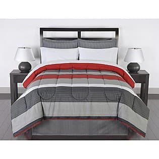 Black Gray Red Stripes Boys Teen Full Comforter Set (8 Piece Bed In A Bag) by Greyson