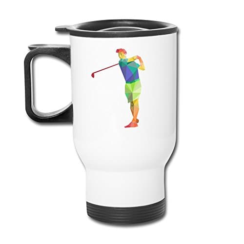 Golf Player Aluminum White Travel Mug, 12 Ounces