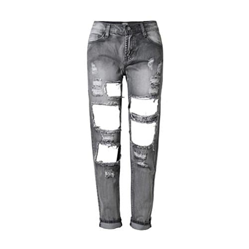 Byjia Womens Jeans Disco High Waisted Knee Ripped Frayed Skinny Denim Stretchy Loose Trouser Zipper Pocket Leggings Pants Nine Pants Smoke Gray , Gray , L