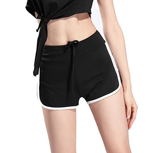 Byjia Women Casual Loose Cotton Elastic Waist Yoga Sports Running Short Pants /Pack Of 2/ . Black . L
