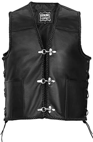 Juicy Trendz Men's Finest Cow Hide Leather Motorcycle Waistcoat Motorbike Adjustable Side Lace Double Hook Closure Gilet Biker Vest