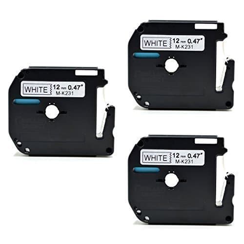 Eseller Direct® - 3 x Compatible Label Tape Replacement MK231 M-K231 for Brother P-Touch PT-100 - 12mm wide x 8m Length ( 3 Black on White )
