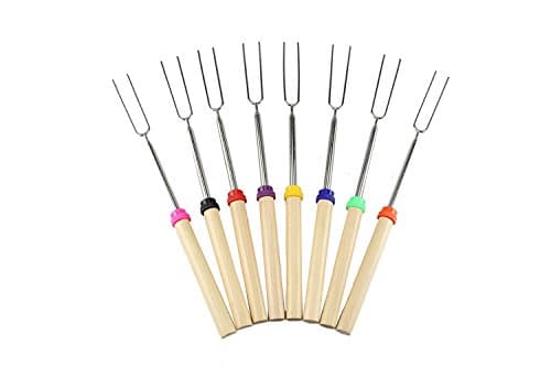 nuxisk 32 Inch Telescopic Marshmallow Roasting Sticks, Set of 8 Different Colors Extendable Sticks with Storage Bag for BBQ at campfire &amp; Fire Pit
