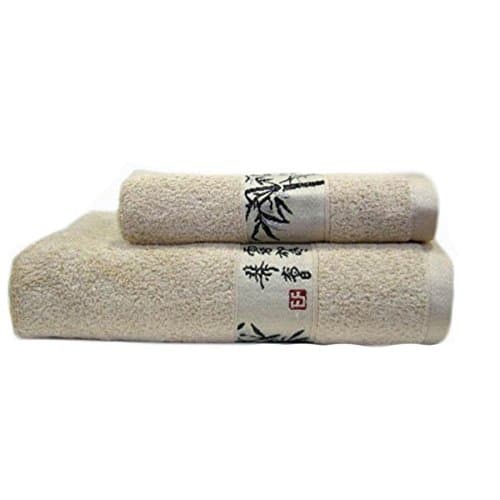 Bamboo Fiber Towel Set (1 Bath And 1 Hand Towel) - Light Brown / Light Purple / Beige,LightBrown-70*140