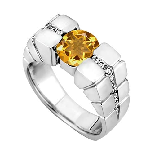 Pretty Jewellery 925 Sterling Silver Round Cut Yellow Citrine &amp; White Cubic Zirconia Wedding Men's Ring (Y)