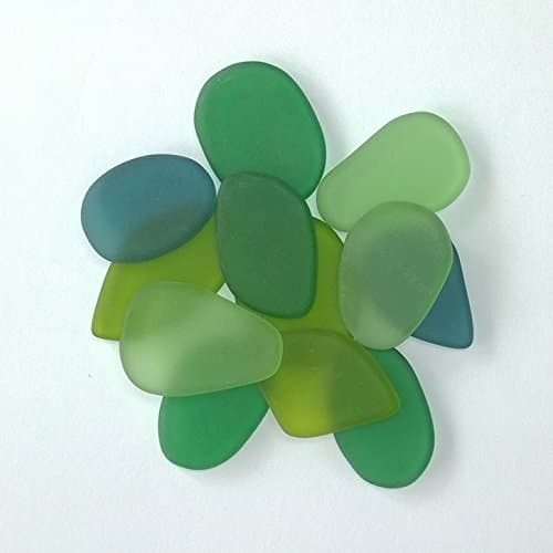 12 Pcs 1" Freeform Flat Beach Sea Glass Beads Matte Greens UNDRILLED for Jewelry Charm Pendant Crafted Decor by JCT ECO