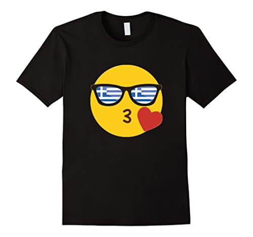Men's Emoji Greece T-Shirt Greek Flag Sunglasses Funny Tee Large Black
