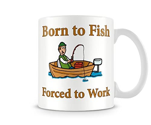 Behind The Glass - Born to Fish, Forced to Work - Printed Funny Mug - Great Gift/Present Idea, Ceramic, 11fl.oz.