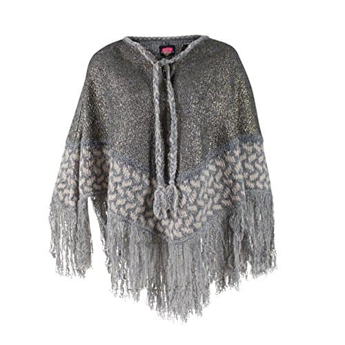 Yippie Hippie Poncho Campo Knitted poncho with fringes Wool sweater Gold accents Gray beige