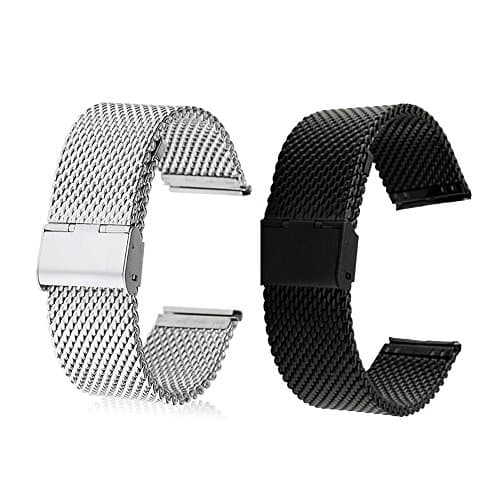 Gear S2 Classic SM-732 Watch Band, Kissport Stainless Steel Watch Band Strap for Samsung Gear S2 Classic SM-732 Smart Watch (A Milanese Black + A Milanese Silver)