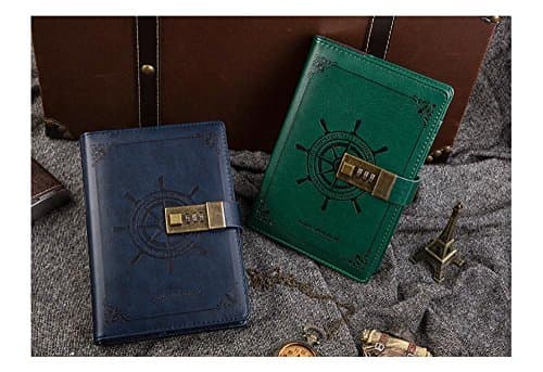 PU Leather Journal Writing Notebook with Password Retro Diary Student Notepad Business Notebook with Combination Lock Stationery , Blue