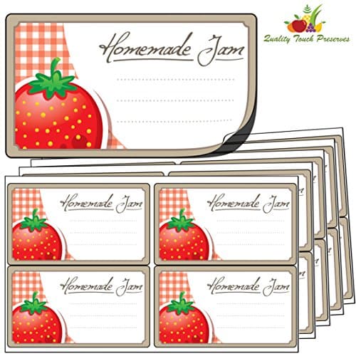 64x Large Strawberry Jam Jar Labels. Luxury Self Adhesive Stickers from Quality Touch Preserves. Free First Class UK Delivery.