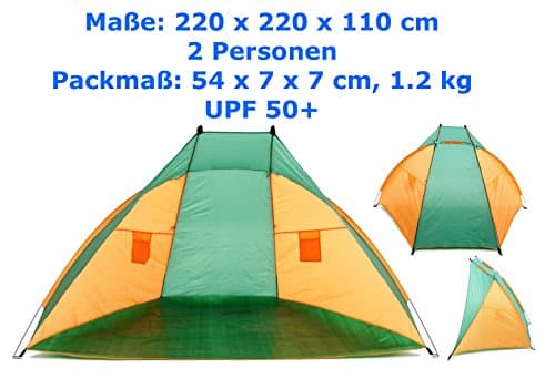 Beach Tent 220X110X110 cm 100% Polyester 170 T (UPF50 +), Acrylic Floor Coating, Fibreglass Rod, PE, Hydrostatic Head 450 mm + 8 24in Ready Mix – Mini Packing Assembly Instructions, IZZY Sport