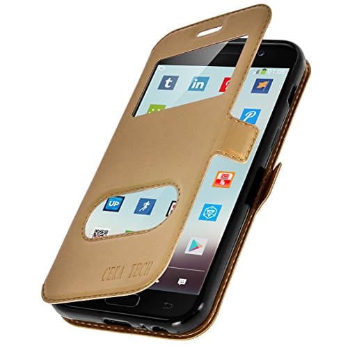 CEKA® Alcatel OneTouch Idol 4 Case Cover Magnetic View with Leather Case Shell Cover and Stand for Alcatel OneTouch Idol 4 - Gold