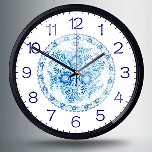 LIULIHUA Retro Blue And White Porcelain Wall Clock Decorative Wall Clock Hanging Table Quartz Clock Quiet Chinese Style,A2