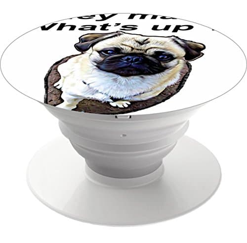 Multi-function Mobile Phone Holder.Expanding Stand and Grip Mount for Smart cell phone and tablet-Dog Cute pug asking whats up