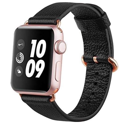 Apple Watch Strap 42mm, FashionAids Premium Genuine Leather iWatch Replacement band with Golden Buckle and Metal Clasp for Apple Watch Series 2 Series 1 Sport &amp; Edition Black 42mm