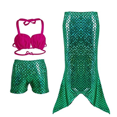 Lydreewam Girls 3 Pcs Princess Mermaid Tail Swimwear Swimsuit Bikini Set