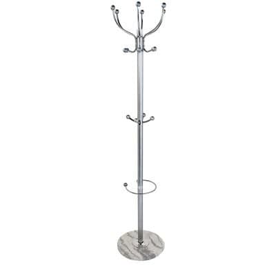 Contemporary Heaven Hat Coat Stand Silver Marble Base (H178cm x 38cm Diameter)