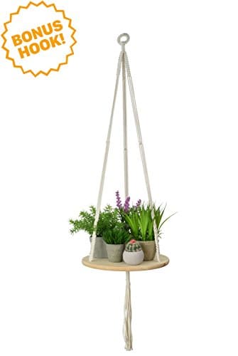 Macrame Plant Hanger - Indoor/Outdoor Hanging Shelf Planter - BONUS HOOK INCLUDED!! - Boho Wall Decor for Succulents, Cactus, Air Plants &amp; Crystal Display Sold By My Urban Crafts - 43 Inches (Round)