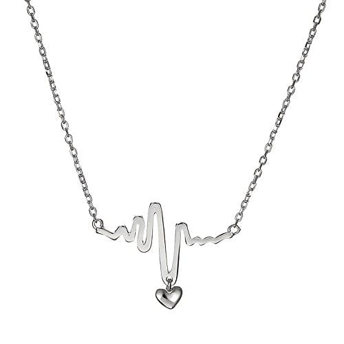 AFSSHOPPING 18k White Gold Plated Stainless-steel Heart Beat Love Cardiogram Necklace