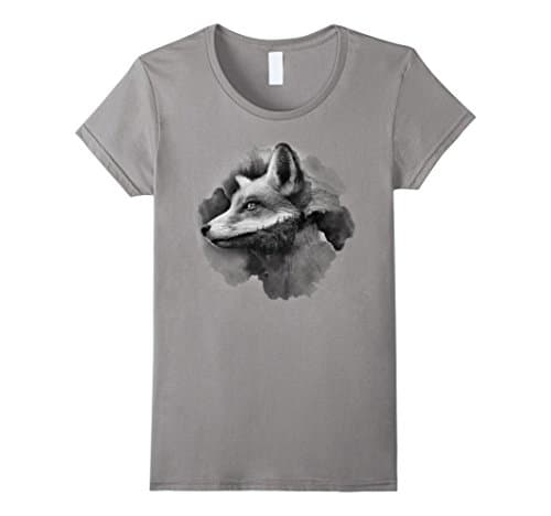 Womens Beautiful Watercolor Wolf Art Shirt - Ink design XL Slate