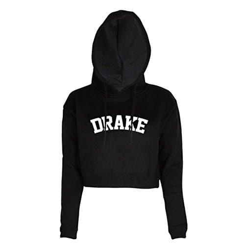 Women Crop Top Hoodie Outfits DRAKE Letters Print Casual Sweatshirts,Black