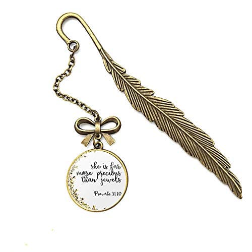 Bible Verse Feather Metal Bookmarks, Christian Inspirational Gifts for Friends and Family… (Proverbs 31:10)