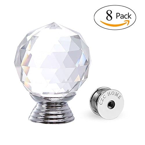 CZC HOME Clear Round Crystal Handle Cabinet Cupboard Crystal Glass Drawers Knobs Dresser Bookcase (30mmx8pcs)