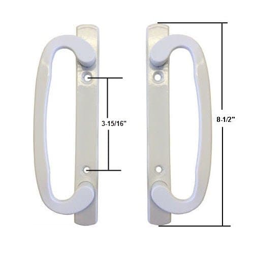 Sliding Glass Patio Door Dummy Handle Set, Mortise Type, White, 3-15/16" Screw Holes