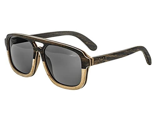 Earth Wood Playa Polarized Aviator Sunglasses, Ebony-Zebra//Black, 57 mm 1