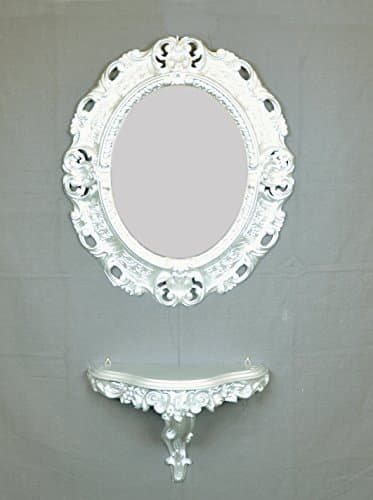 Ideacasa Console + Silver Oval Mirror Silver Baroque Style Vintage Faux Baroque - Mirror cm 45x39