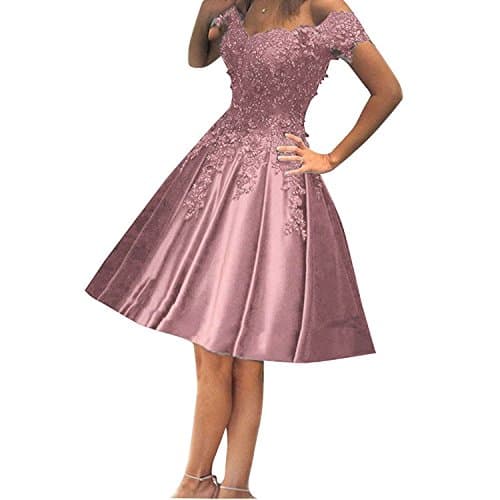 Sound of blossoming Short Off Shoulder Homecoming Dress 2018 Lace Appliques Satin Prom Ball Gown SOB255