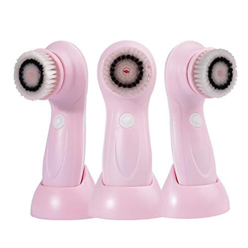SKFG Facial Brush Electric Battery Powered Face Wash Instrument Cleaning Instrument Electric Cleansing Instrument Cleansing Brush To Blackheads Pore Cleaner Three Brush Heads,Pink
