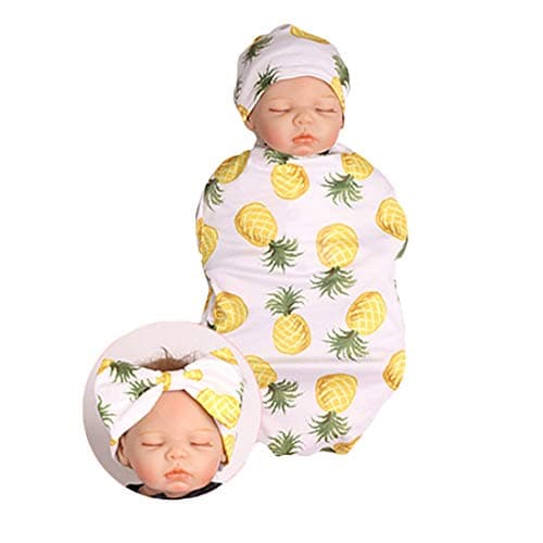 Newborn Receiving Blanket Headband Set Babys Swaddle Receiving Blankets with Baby Hat Sleeping Sack for 0-3 Months Baby