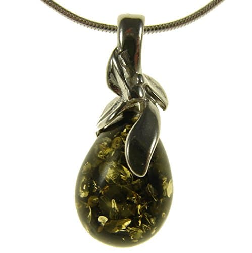 Baltic amber and sterling silver 925 green pendant necklace jewellery with 1mm Italian sterling silver 925 snake chain - 10 12 14 16 18 20 22 24 26 28 30 32 34 36 38 40"